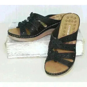 Leepop Faux Leather Embellished Rhinestone Preppy Boho Casual Women's Sandal Sz